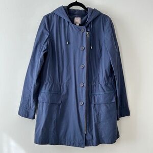 J Jill Blue Anorak Fleece Lined Hooded Rain Jacket Coat